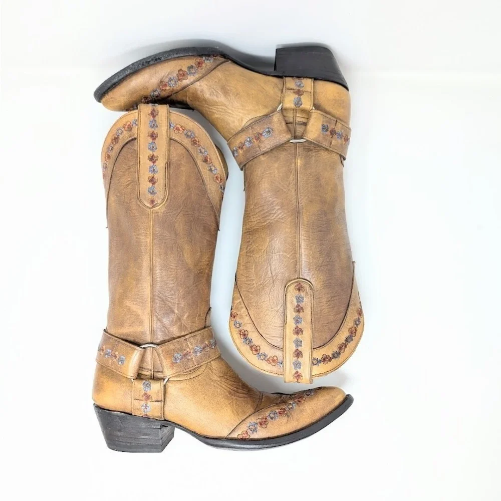 Old Gringo Hanna Gayla Floral Embroidered Cowboy Boots Size 8B Bayou Yellow - Picture 2 of 7